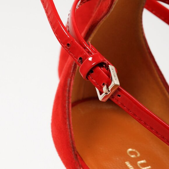 Gucci Red Suede Criss Cross Strappy Platform Sandal Pumps - Picture 8 of 11